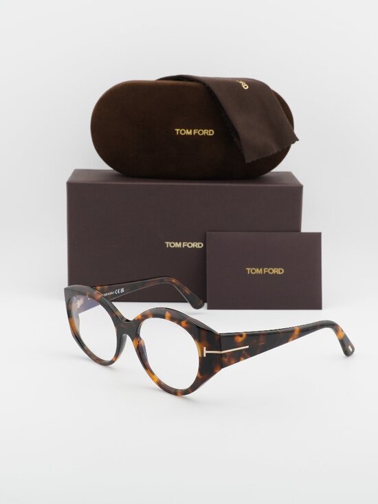 Tom Ford FT5950-B 052 Oval Eyeglasses 53mm – Havana / Blue Light Block